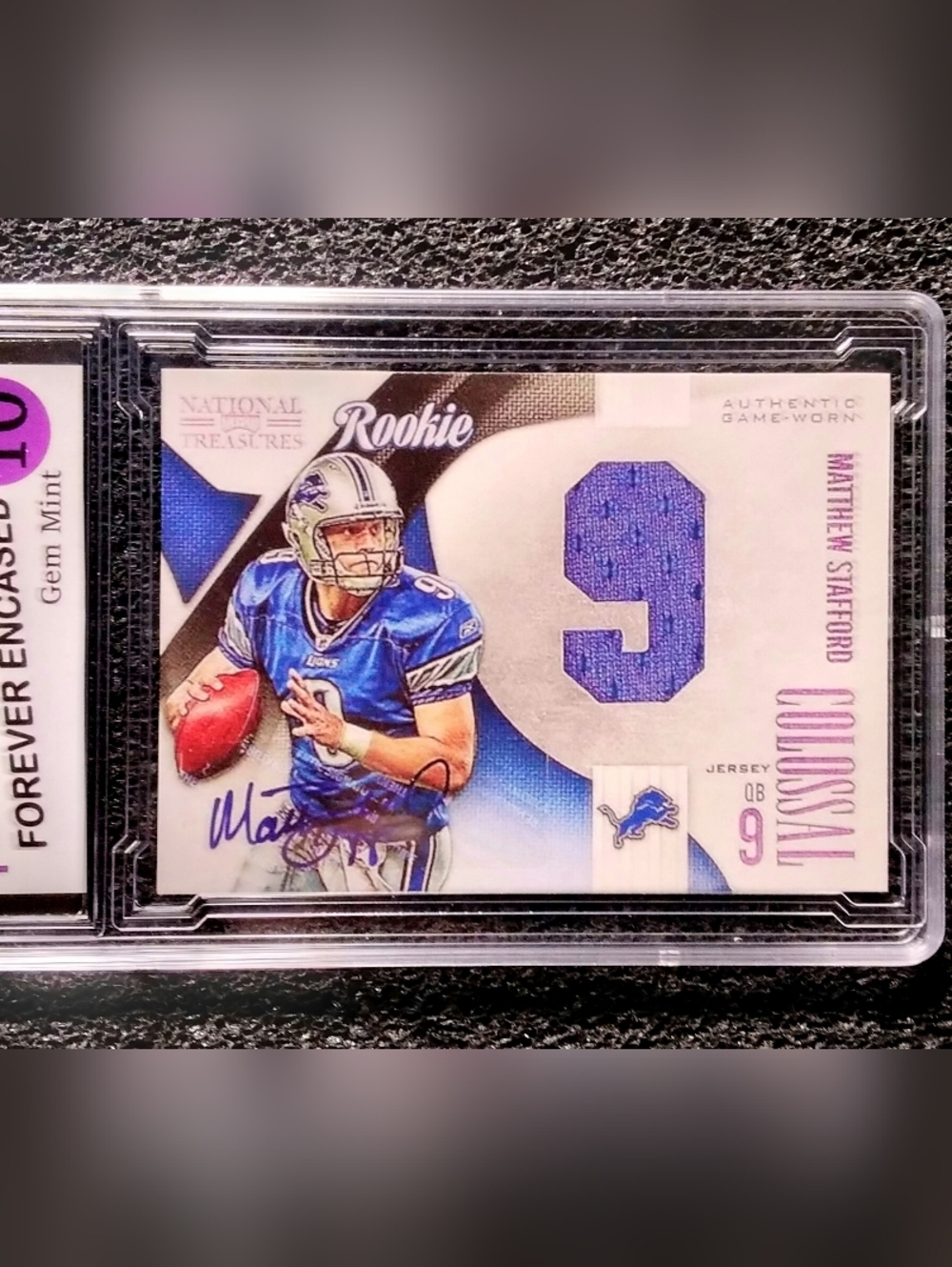 Mathew Stafford Detriot Lions MVP Autograph Football Rookie Card. Graded 10 Gem